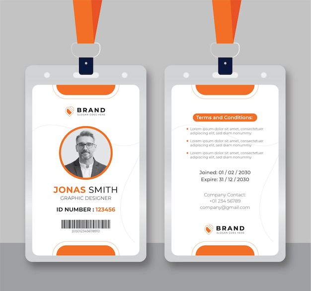 Moderno y limpio modelo de tarjeta de identificación de oficina y modelo de diseño de tarjeta de identidad corporativa