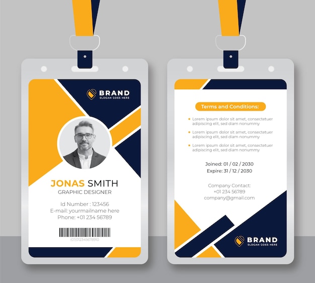 Moderno y limpio modelo de tarjeta de identificación de oficina y modelo de diseño de tarjeta de identidad corporativa