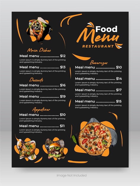 Vector moderno menú de comida y folleto de restaurante plantilla de diseño