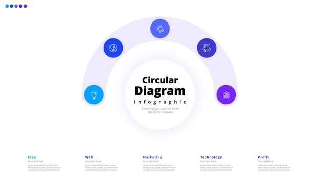 Moderno minimalista elegante limpio circular diagrama de 4 pasos editable plantilla de diseño infográfico vectorial
