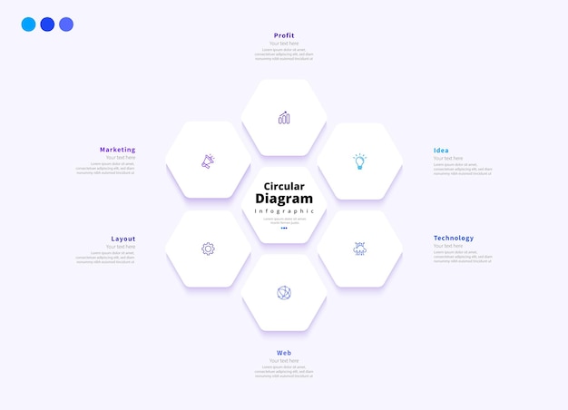 Moderno minimalista elegante limpio circular poligonal pasos editable modelo de diseño infográfico vectorial