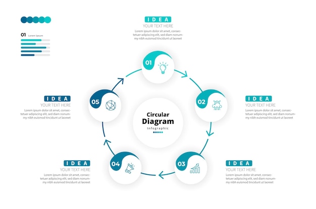 Moderno minimalista elegante limpio pasos circulares editable plantilla de diseño infográfico vectorial