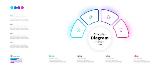 Moderno minimalista elegante limpio pasos circulares editable plantilla de diseño infográfico vectorial
