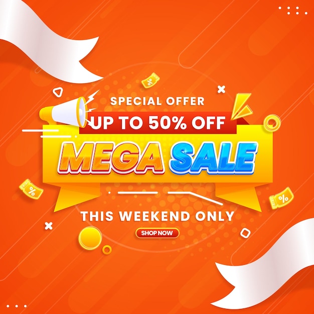 Moderno modelo de banner promocional de mega venta con descuento