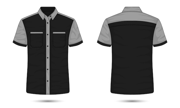Moderno modelo de camisa de trabajo de manga corta vista delantera y trasera