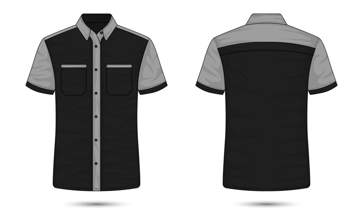 Vector moderno modelo de camisa de trabajo de manga corta vista delantera y trasera