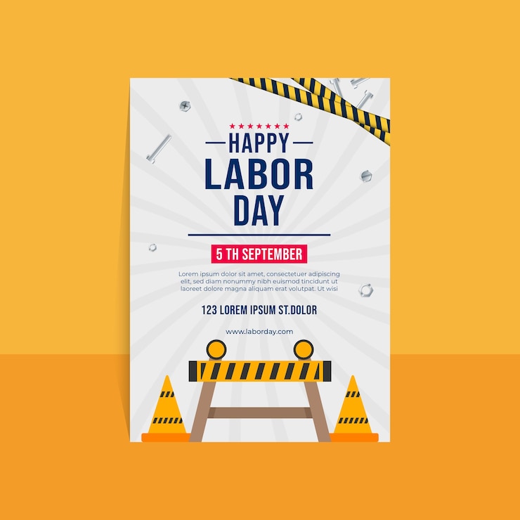 Vector moderno modelo de cartel vertical para la celebración del día del trabajo