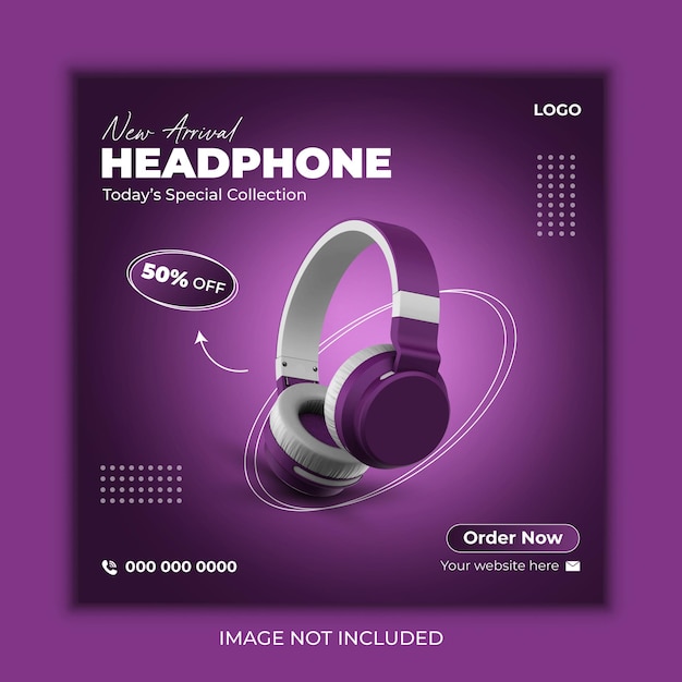 Moderno modelo de diseño de anuncios de redes sociales para auriculares en Instagram y Facebook