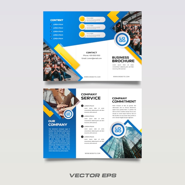 Moderno modelo de diseño de folleto triplo corporativo premium mezcla de vector de gradiente amarillo y azul