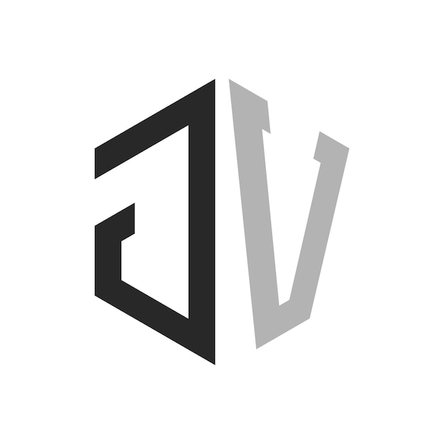 Moderno modelo de diseño de logotipo de JV con letra hexagonal única Concepto de logotipo inicial elegante de JV
