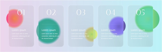 Moderno modelo de infografía con burbujas de gradiente de vidrio y elementos de diseño minimalistas Perfecto para presentaciones procesos de negocio estrategias de marketing y visualización de datos