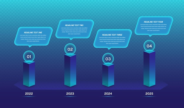 Vector moderno modelo de infografía de cuatro pasos azul oscuro para la presentación de datos empresariales