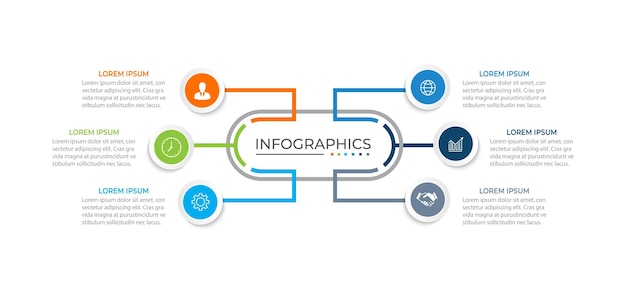 Moderno modelo de infografía Diseño de elementos de círculo creativo con íconos de marketing 6 pasos