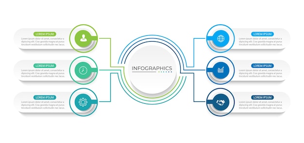 Moderno modelo de infografía Diseño de elementos de círculo creativo con íconos de marketing negocios 6 opciones