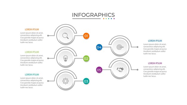 Moderno modelo de infografía Diseño de elementos de círculo creativo con íconos de marketing Opciones de negocio 5