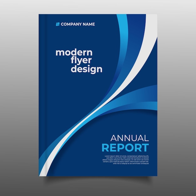 Moderno modelo de portada del informe anual de negocios azul volante diseño ondulado