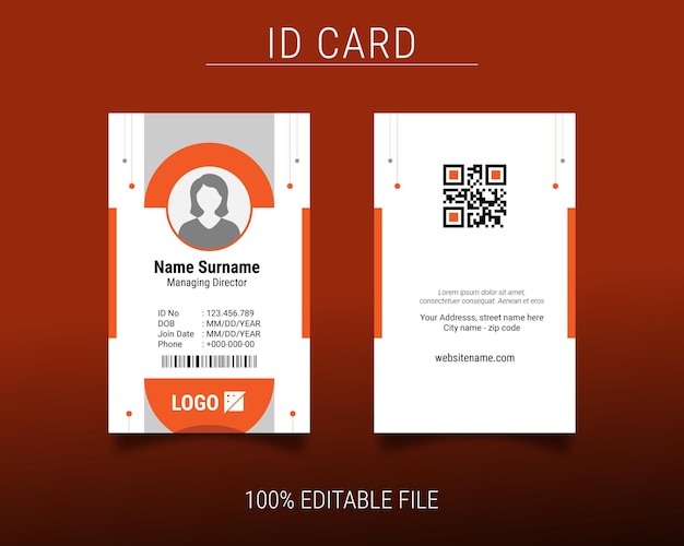 Moderno modelo de tarjeta de identificación horizontal con una foto del autor lugar para la oficina Empleados o corporativos