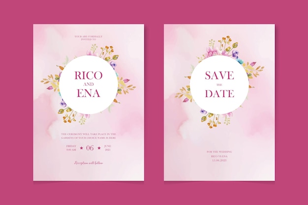 Moderno modelo de tarjeta de invitación de boda con un hermoso conjunto de flores