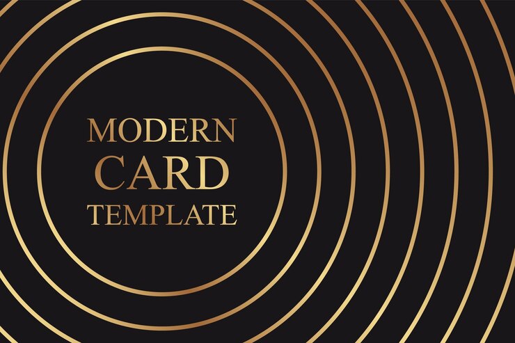 Vector moderno modelo de tarjeta de lujo geométrica con círculos dorados sobre un fondo negro