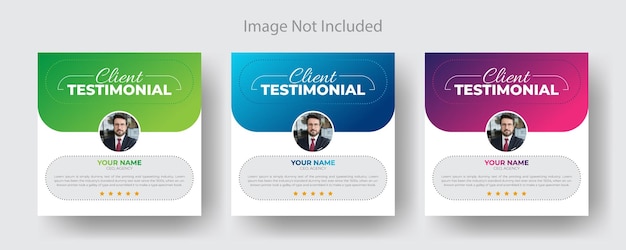 Moderno modelo de testimonio de cliente cuadrado y diseño de publicaciones en redes sociales para testimonios de clientes