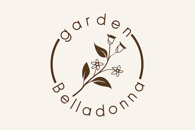 Moderno modelo vectorial de diseño de logotipo de la planta de Belladonna con arte de línea profesional