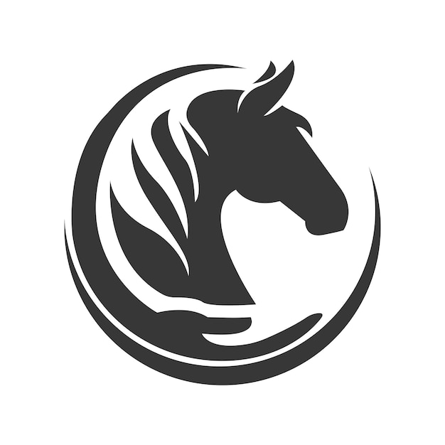 Moderno modelo vectorial del logotipo del caballo del círculo Ilustración vectorial de la onda del caballo o icono del caballo de la mano hacia arriba