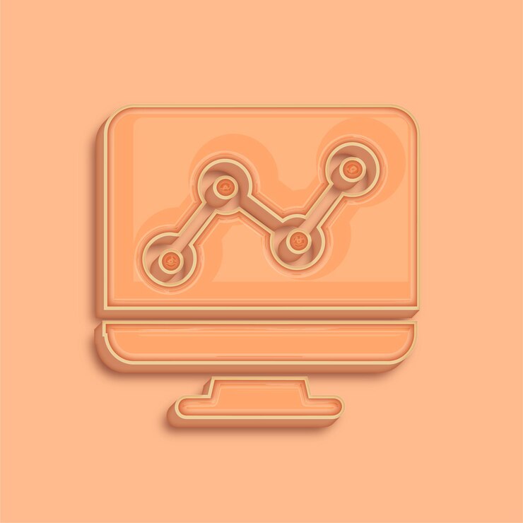 Vector moderno monitor de color peach fuzz 3d y icono de gráfico con fondo