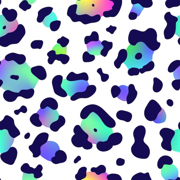 Vector moderno neon leopard patrón sin costuras vector gradiente brillante animal salvaje piel de león textura de guepardo con manchas dibujadas a mano en fondo blanco para papel de envoltura textil de diseño de impresión de moda