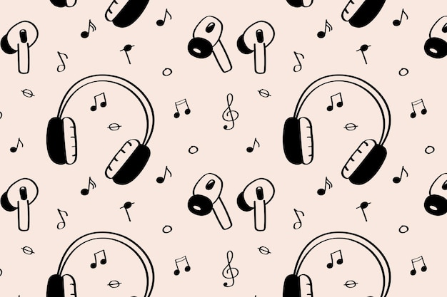 Moderno patrón sin costuras con auriculares auriculares y iconos de música tema de tecnología de audio