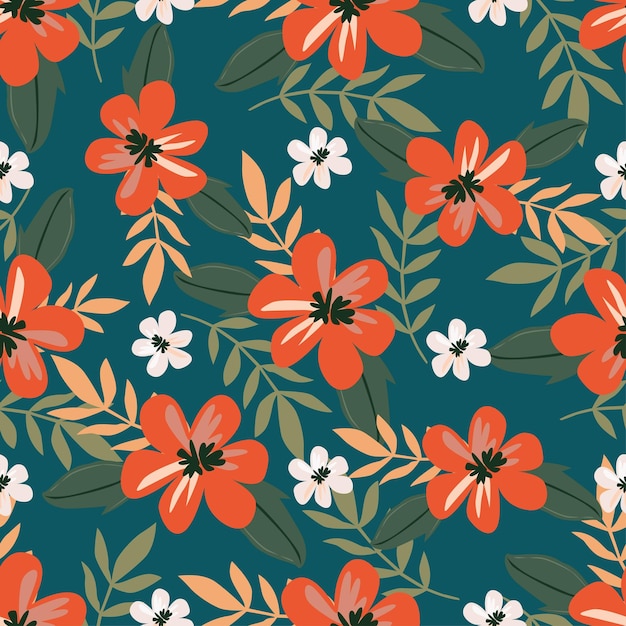 Moderno patrón floral en los muchos tipos de flores motivos botánicos tropicales esparcidos al azar