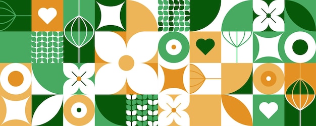 Moderno patrón geométrico minimalista sin costuras con formas y elementos simples hoja de corazón de flor