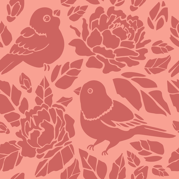 moderno patrón gráfico sin costuras de primavera de flores y pájaros