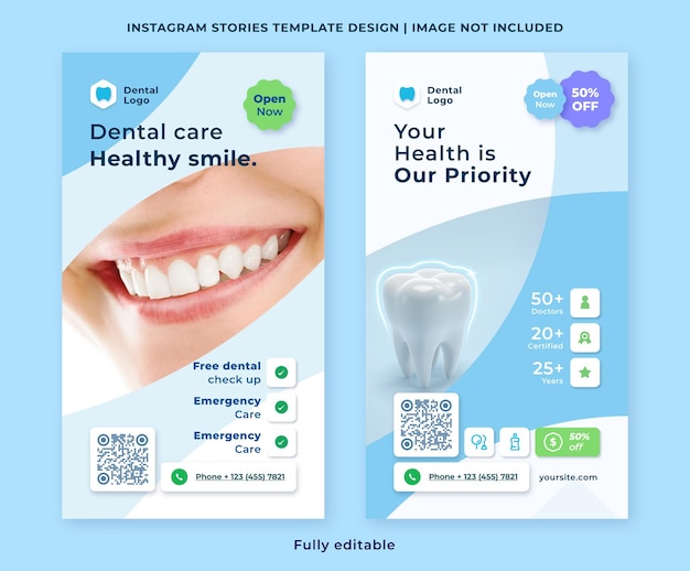 Vector moderno post en las redes sociales para dentistas y clínicas