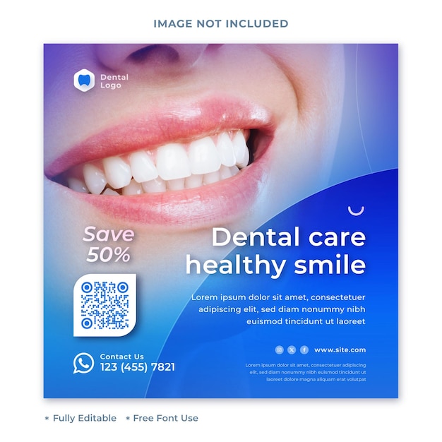 Vector moderno post en las redes sociales para dentistas y clínicas