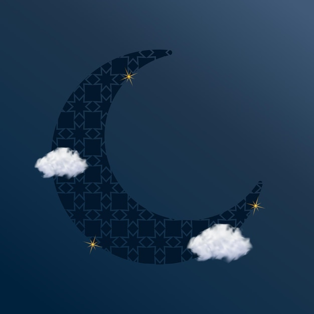 Vector moderno ramadan kareem en fondo azul con luna dorada y ilustración vectorial de nubes