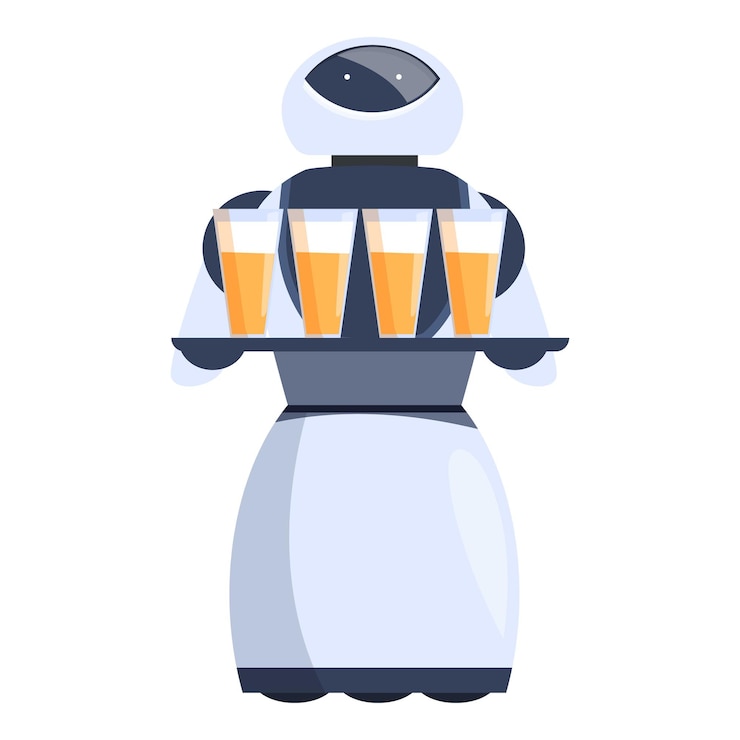 Vector moderno robot camarero que lleva una bandeja con bebidas vasos concepto de automatización de servicio futurista