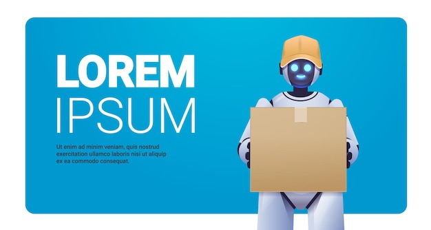moderno robot courier entrega robótica con caja de cartón servicio de entrega inteligencia artificial