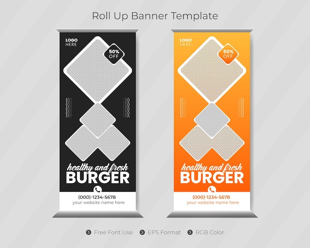 Vector moderno roll up banner plantilla de diseño