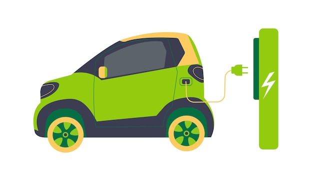 Moderno SUV eléctrico inteligente Ilustración vectorial plana de un coche eléctrico verde cargando en una carga