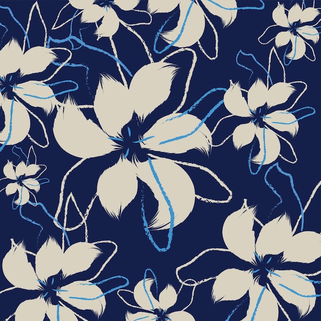 Moderno textil floral tropical bicolor flor y hojas mini impresión flores diseño de patrón geométrico