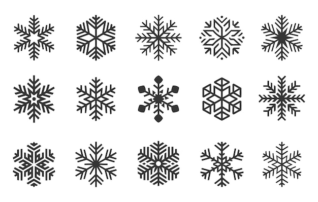 Moderno y único conjunto de iconos de copos de nieve ideal para los patrones de fondo de nieve de invierno y Año Nuevo