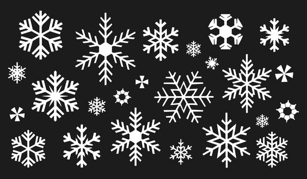Moderno y único conjunto de iconos de copos de nieve ideal para los patrones de fondo de nieve de invierno y Año Nuevo