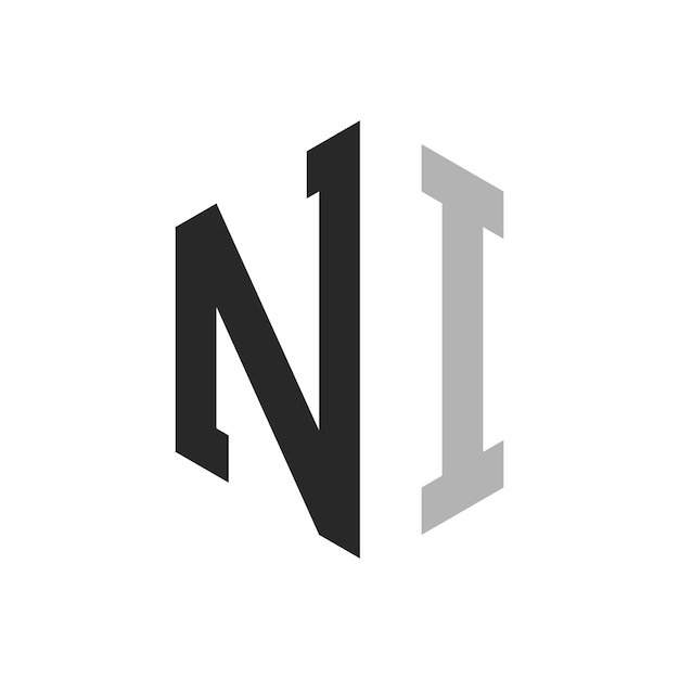 Moderno y único diseño de logotipo de la letra hexagonal NI Elegante concepto inicial de la letra NI