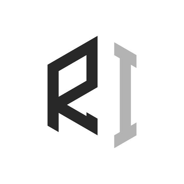 Moderno y único diseño de logotipo de la letra hexagonal RI Elegante concepto inicial de la letra RI