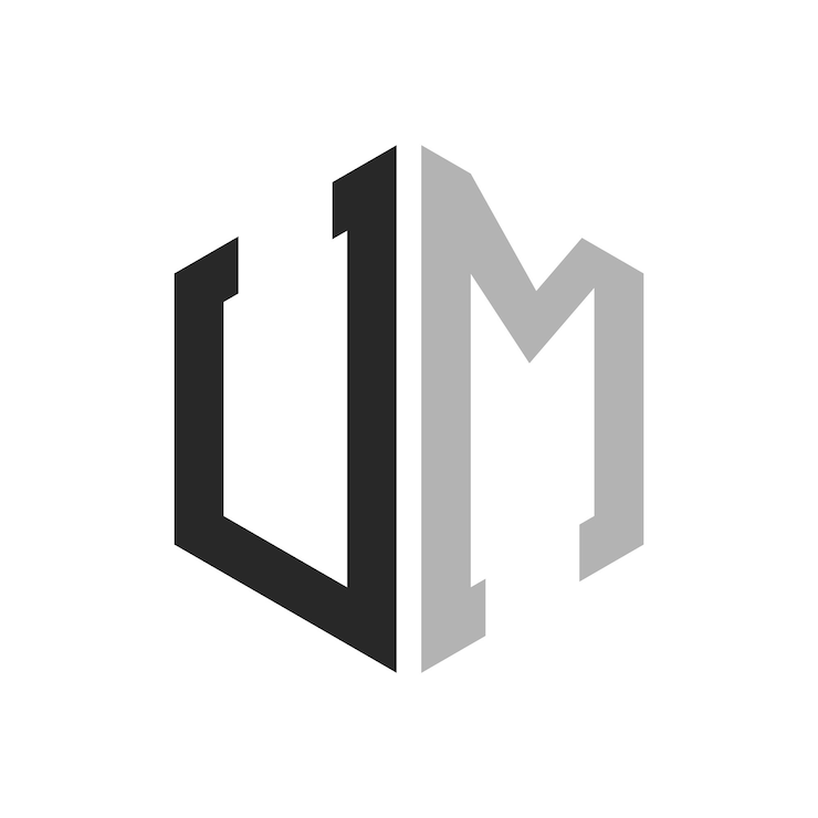 Vector moderno y único diseño de logotipo de la letra hexagonal um elegante concepto de logotipo inicial de la letra um