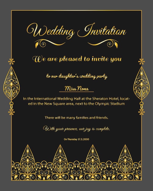 Moderno vector de diseño de tarjetas de invitación de bodas ornamentales doradas de moda