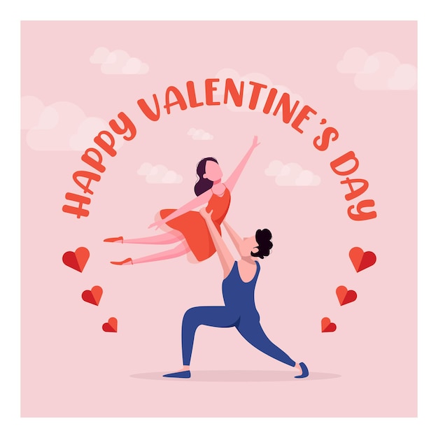 Moderno vector feliz día de san valentín pareja de baile plantilla de publicación en las redes sociales