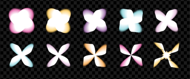 Moderno Y2K objetos borrosos flores o estrellas establecidos aislados