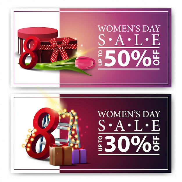 Modernos banners de descuento horizontal para el día de la mujer.
