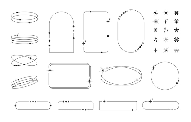Modernos elementos de línea estética minimalista y marcos con estrellas configurados Formas geométricas lineales de moda para el diseño